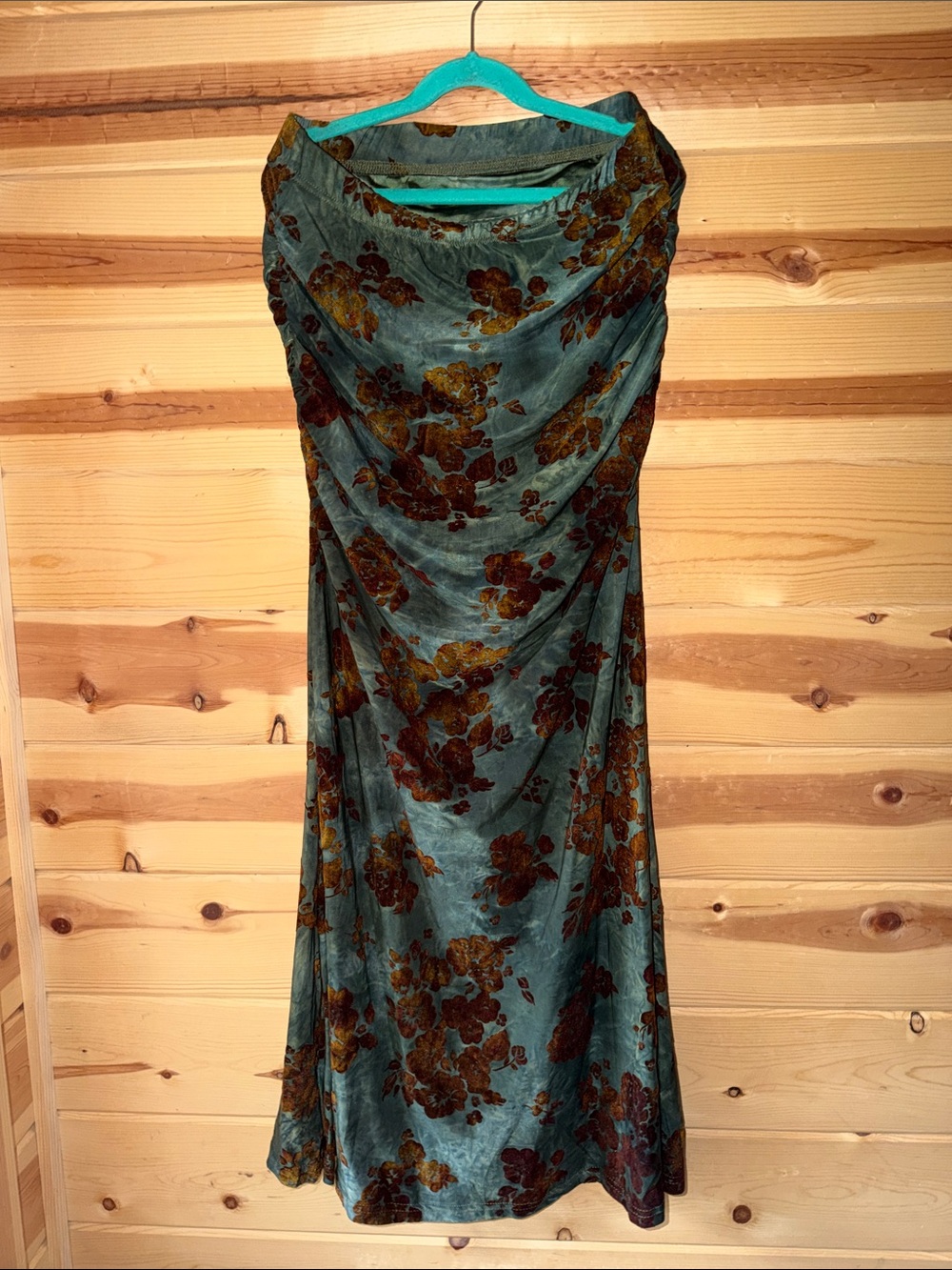 Teal Velvet Burnout Floral Skirt